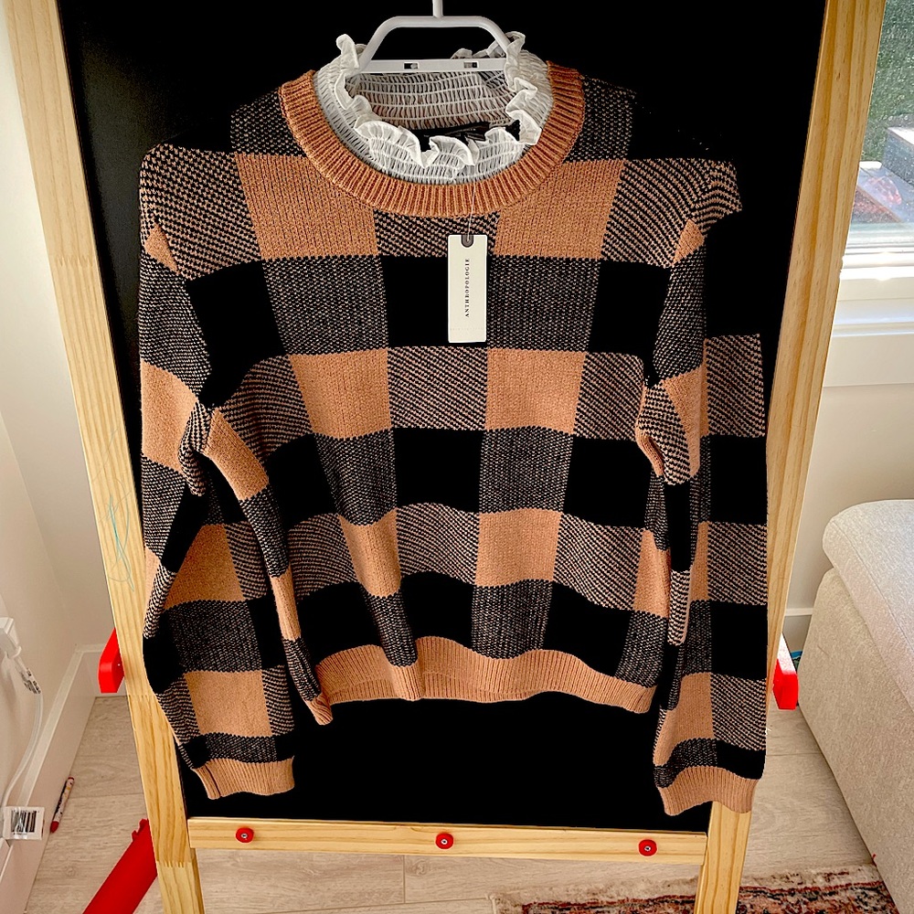 Anthropologie frill collared checkered sweater, NWT size S